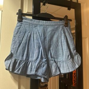j.Crew Denim colored Blue shorts with ruffles on the bottom.